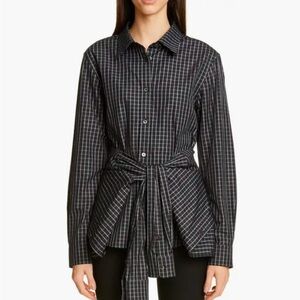 Alexander Wang Layered Checked Tie Front Poplin Shirt- S
